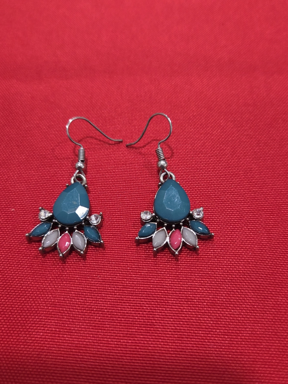 Teardrop Multi-Stone Dangle Earrings - Teal Pink White